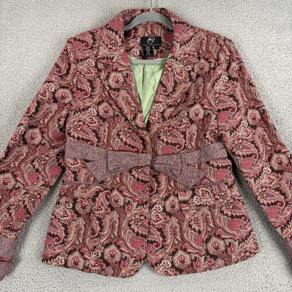 VTG Y2k Paisley Blazer Womens 8 Coquette Preppy Academia Bow Contrast Trim 90s